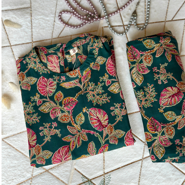 Forest Floral Cotton Co-ord Set (Attached Sleeves)
