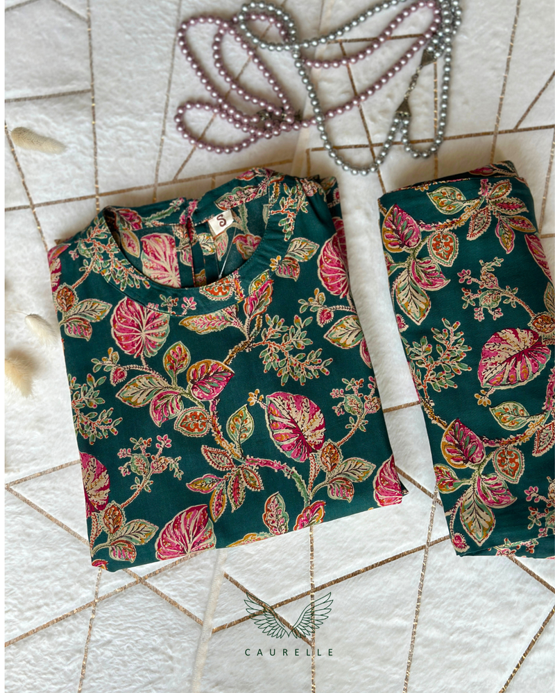 Forest Floral Cotton Co-ord Set (Attached Sleeves)