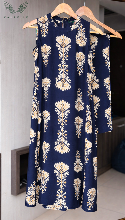 Deep Navy Muslin Co-ord Set (Attached Sleeves)