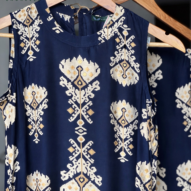 Deep Navy Muslin Co-ord Set (Attached Sleeves)
