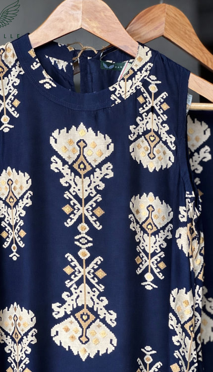 Deep Navy Muslin Co-ord Set (Attached Sleeves)