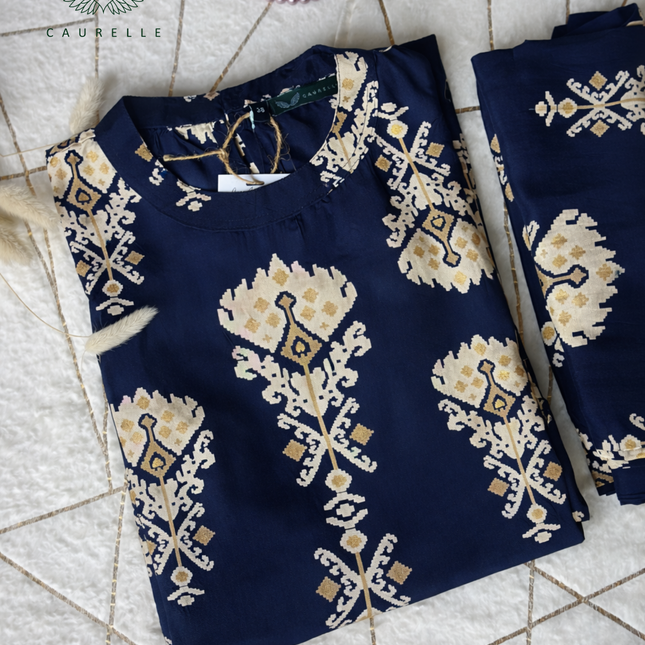Deep Navy Muslin Co-ord Set (Attached Sleeves)