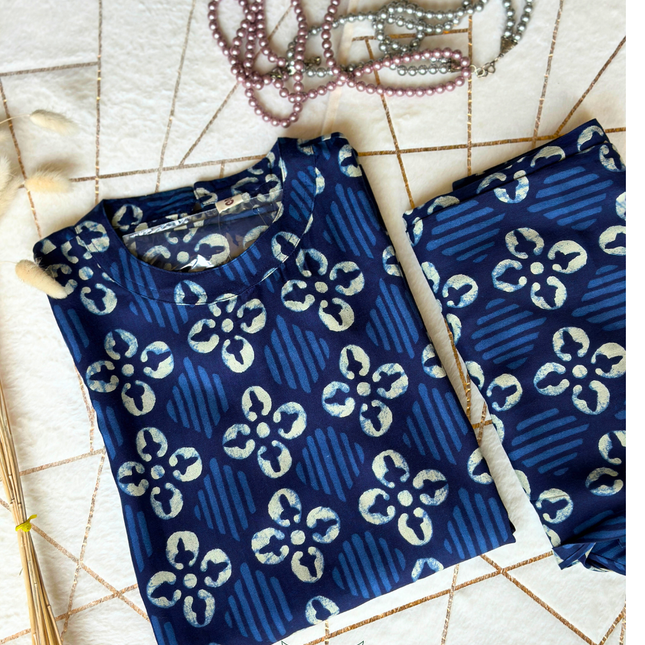 Navy Bloom Cotton Co-ord Set (Attached Sleeves)