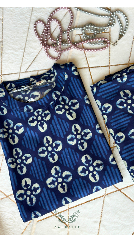 Navy Bloom Cotton Co-ord Set (Attached Sleeves)