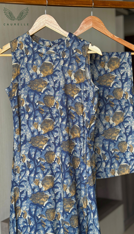 Indigo Vine German Rayon Co-ord Set (Attached Sleeves)