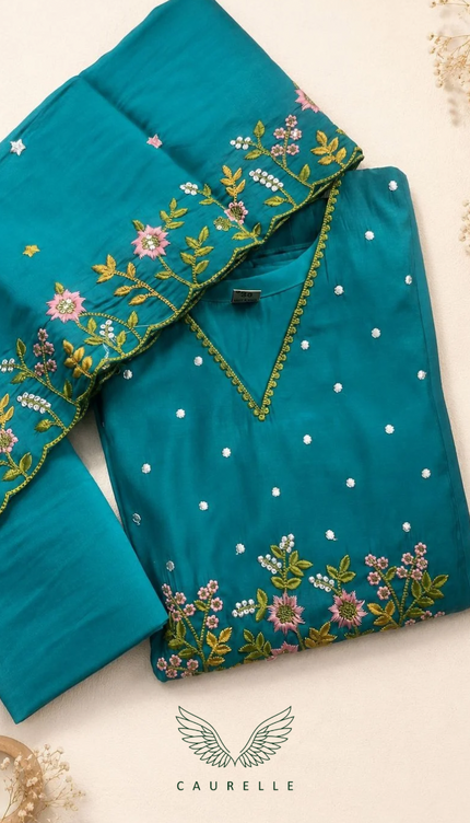 Aqua Bloom Embroidered Kurta Set