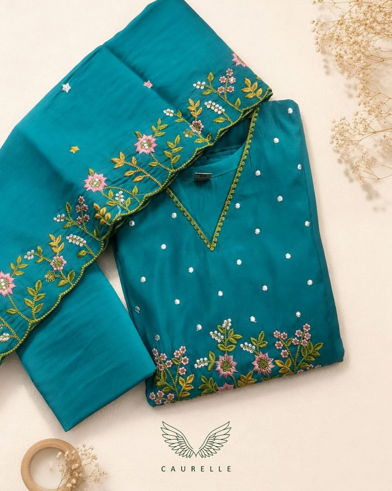 Aqua Bloom Embroidered Kurta Set