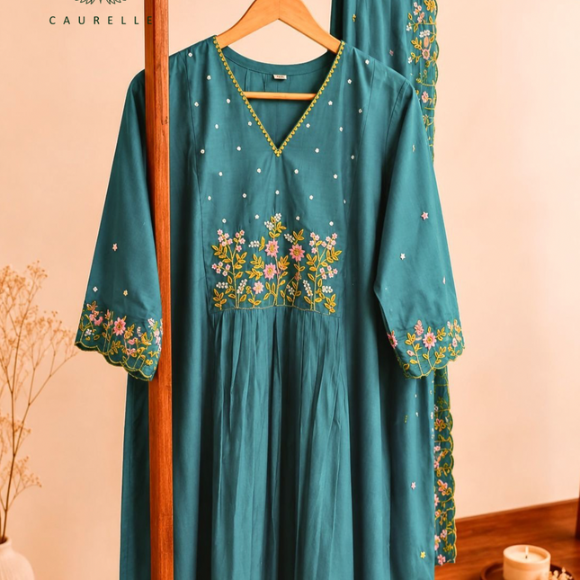 Aqua Bloom Embroidered Kurta Set