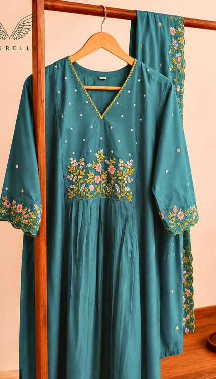 Aqua Bloom Embroidered Kurta Set
