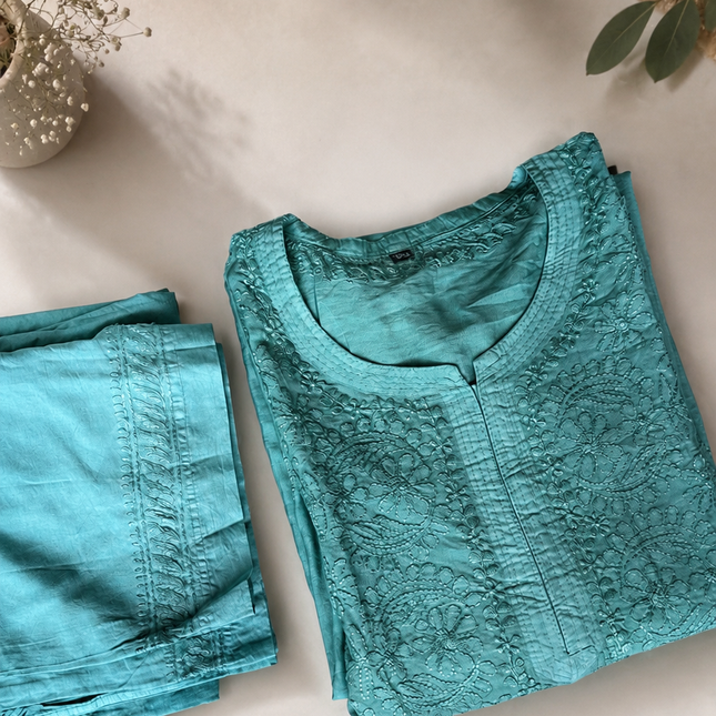 Aqua Chikankari Coord Set