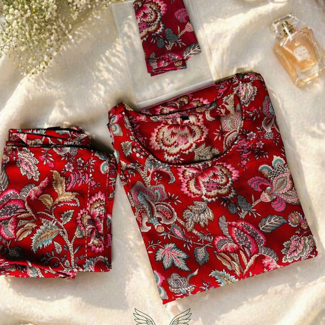 Red Floral Co-ord Set     (Ruby Bloom)