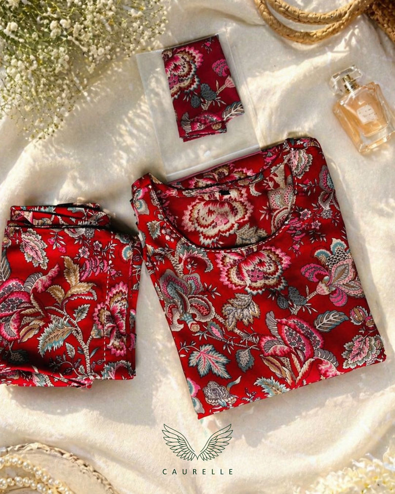 Red Floral Co-ord Set     (Ruby Bloom)