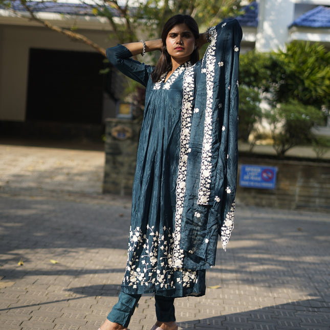 Deep Teal Embroidered Kurta Set