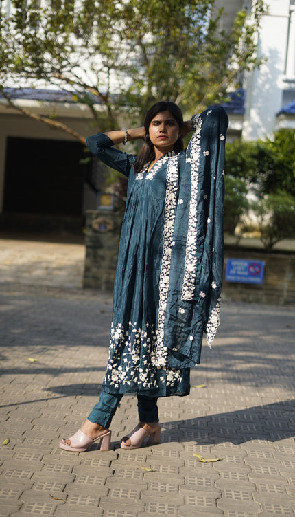 Deep Teal Embroidered Kurta Set