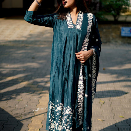 Deep Teal Embroidered Kurta Set