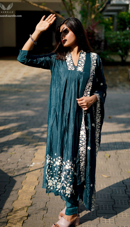 Deep Teal Embroidered Kurta Set