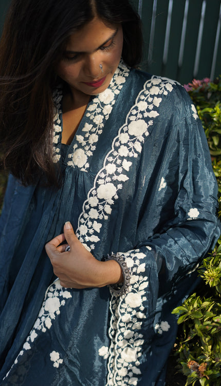 Deep Teal Embroidered Kurta Set