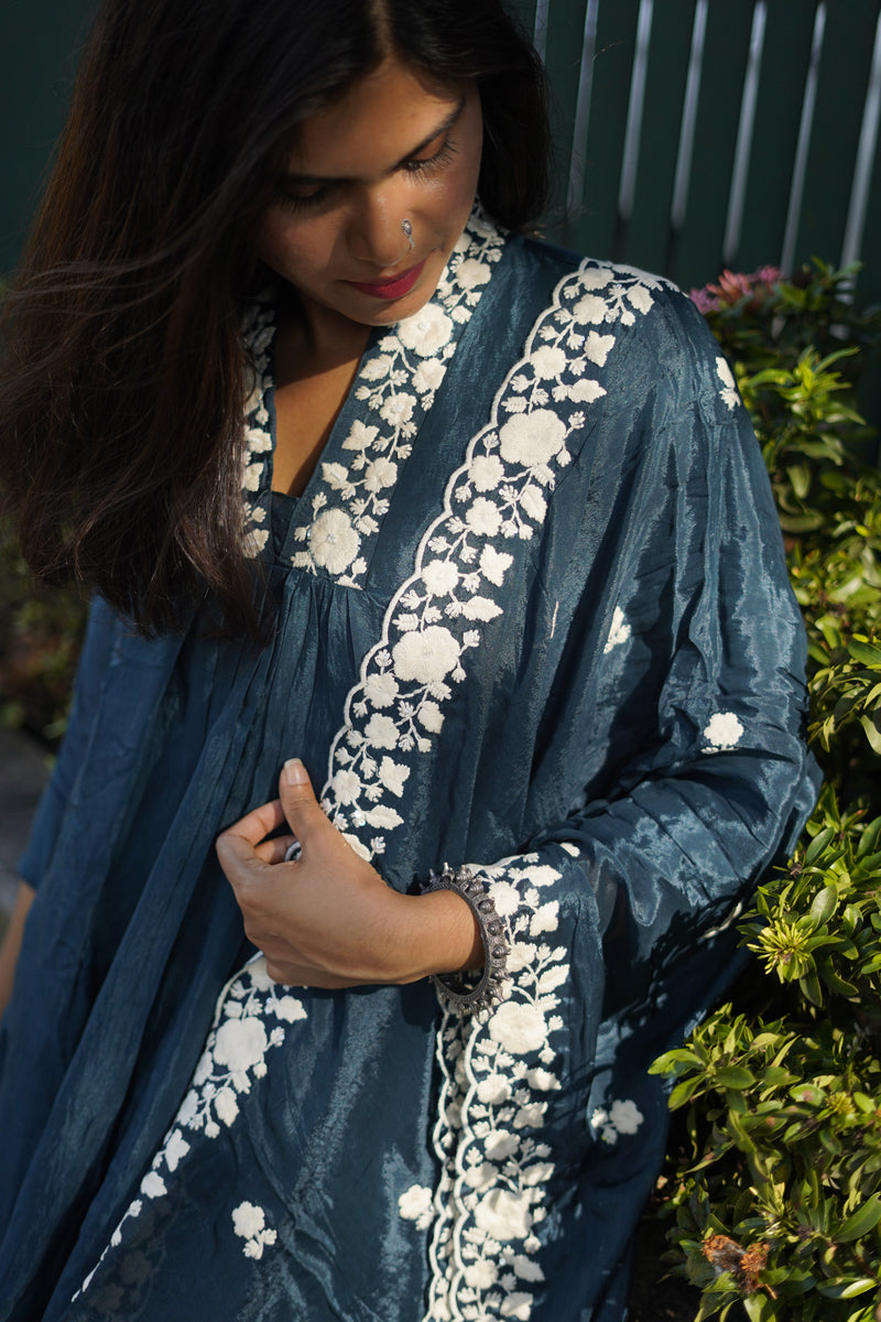 Deep Teal Embroidered Kurta Set