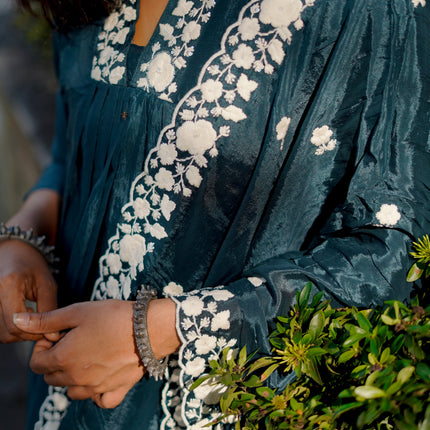 Deep Teal Embroidered Kurta Set