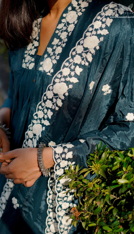 Deep Teal Embroidered Kurta Set