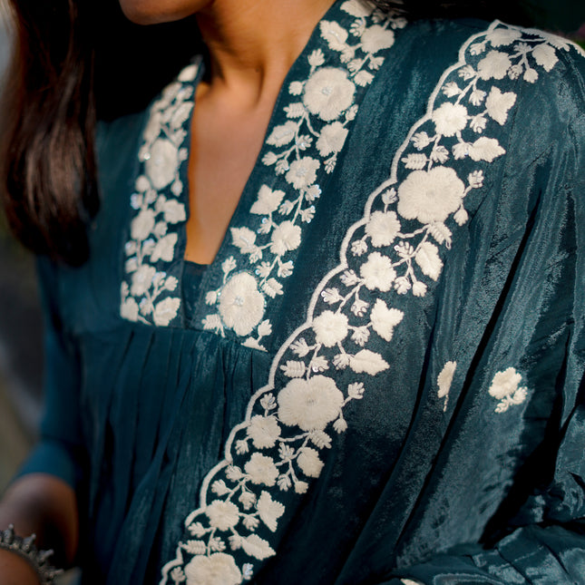 Deep Teal Embroidered Kurta Set