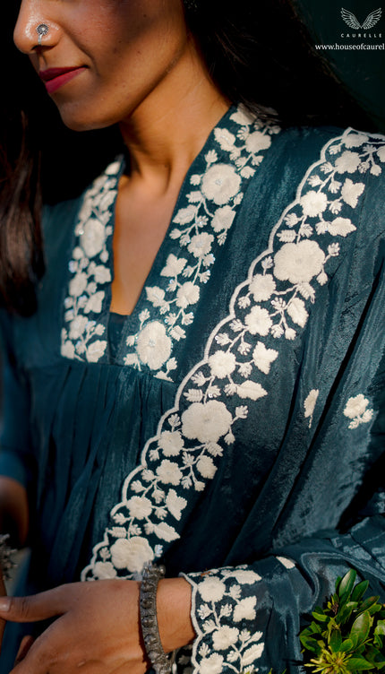 Deep Teal Embroidered Kurta Set