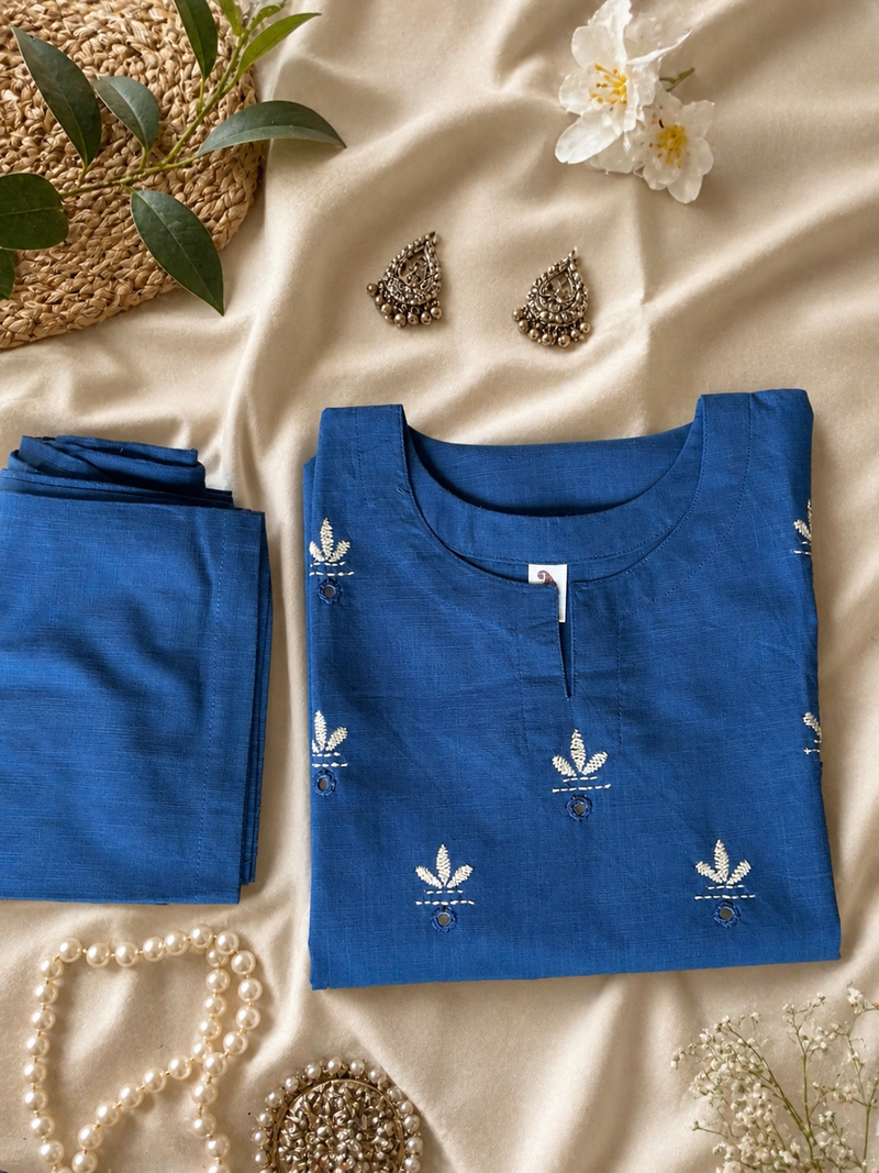 Muted Blue Embroidered Co-ord Set