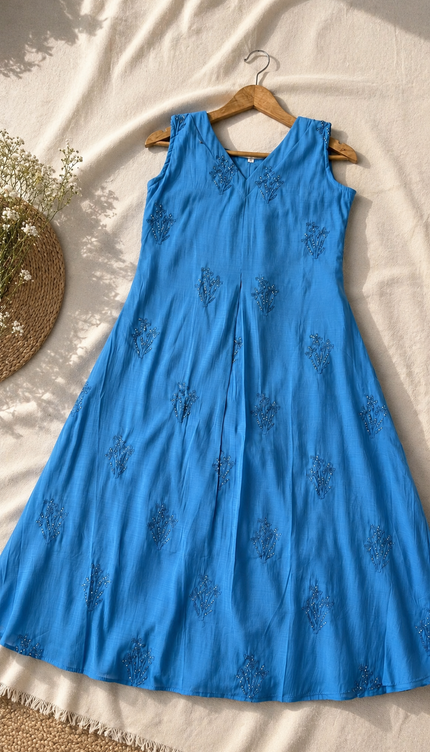 Petal Whisper Mul Chanderi Dress