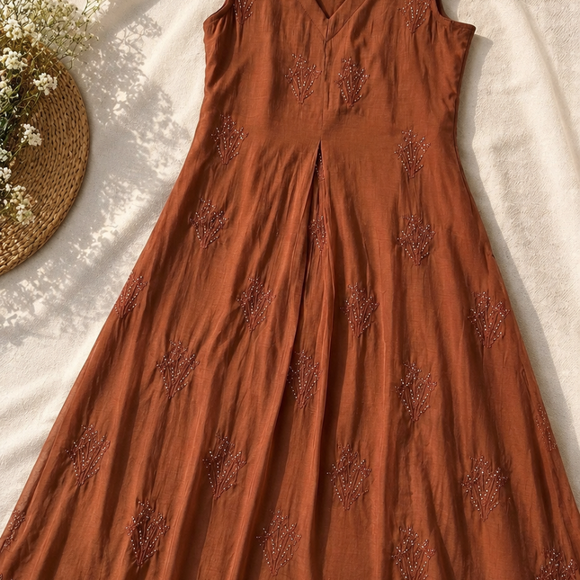 Petal Whisper Mul Chanderi Dress