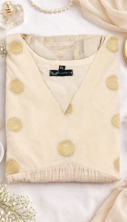 Soft Beige Polka Festive Dress