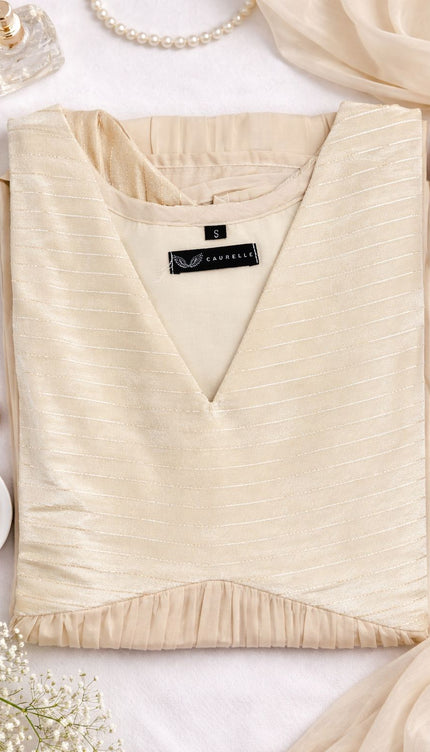 Soft Beige Striped Festive Dress