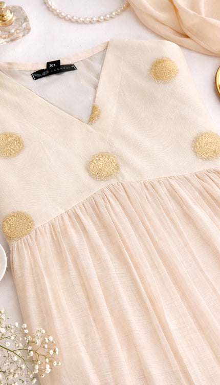 Soft Beige Polka Festive Dress