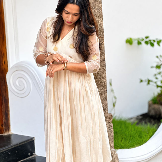 Soft Beige Polka Festive Dress
