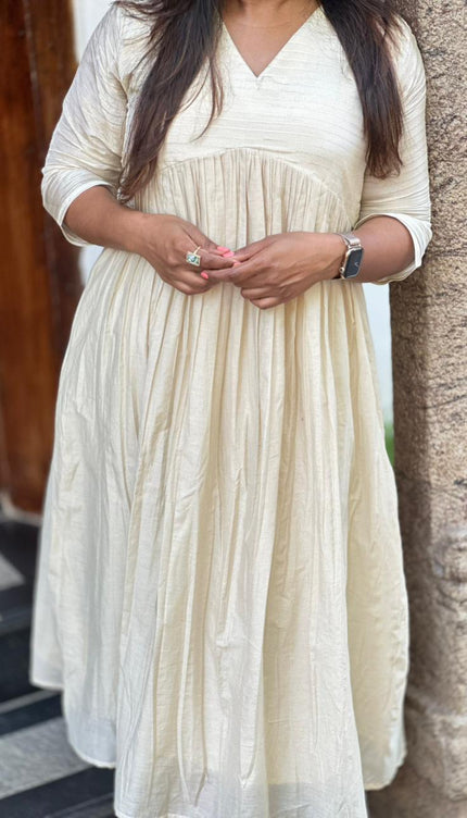 Soft Beige Striped Festive Dress