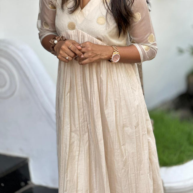 Soft Beige Polka Festive Dress